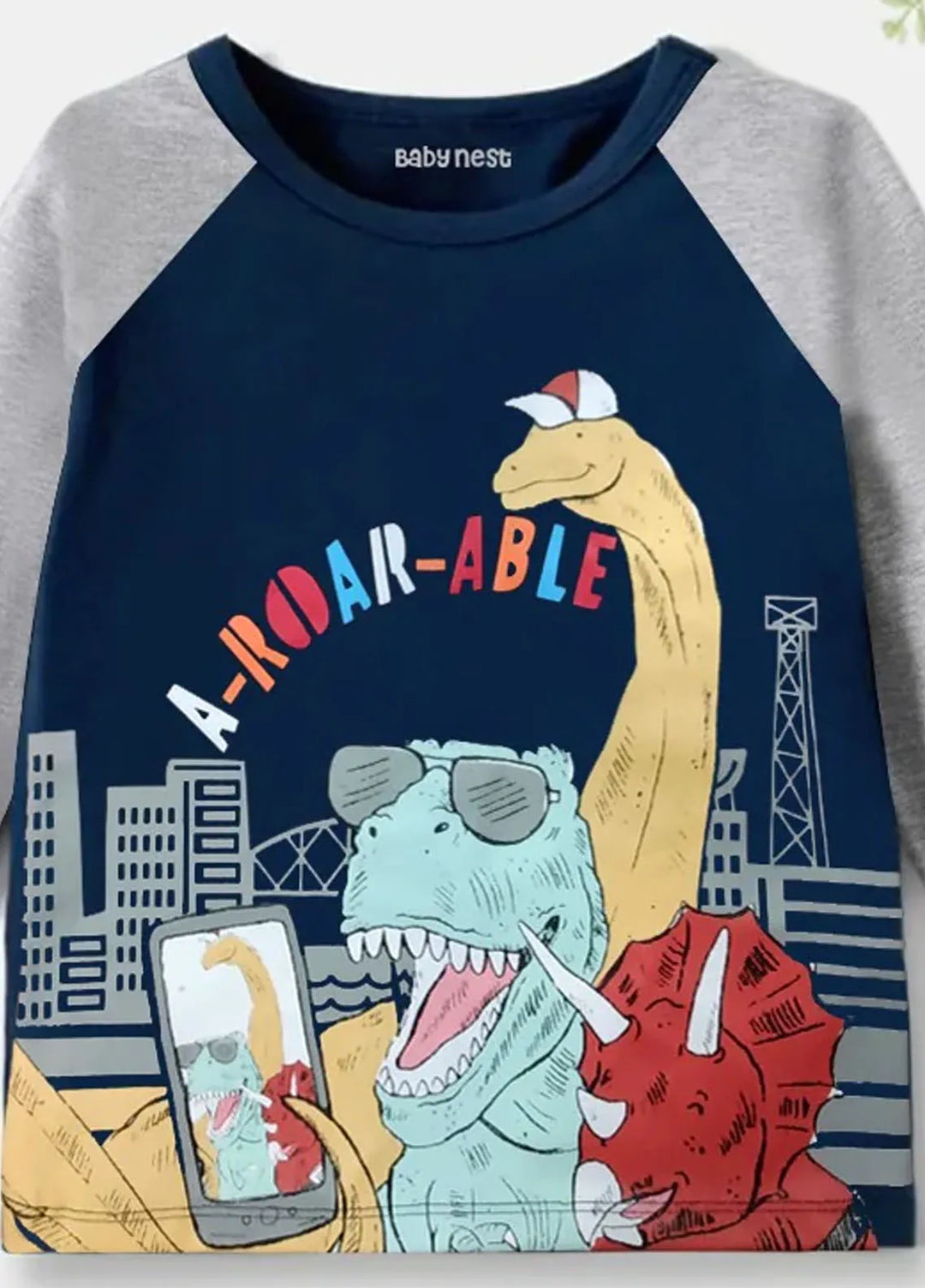 Baby Nest A Roar Graphic Full Sleeves T Shirt for kids Blue And Grey - BNWSS