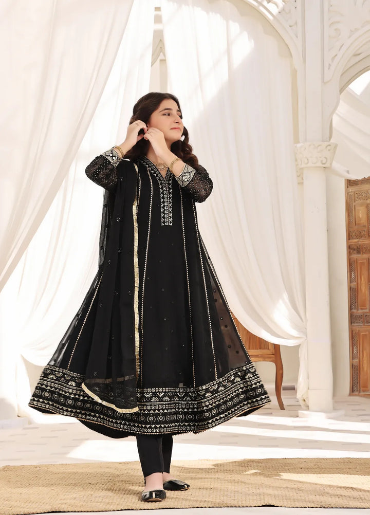 Abaan Zohan Pret Embroidered Chiffon 3 Piece Suit Kashish Kids Black
