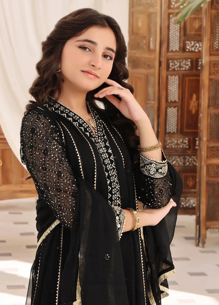 Abaan Zohan Pret Embroidered Chiffon 3 Piece Suit Kashish Kids Black