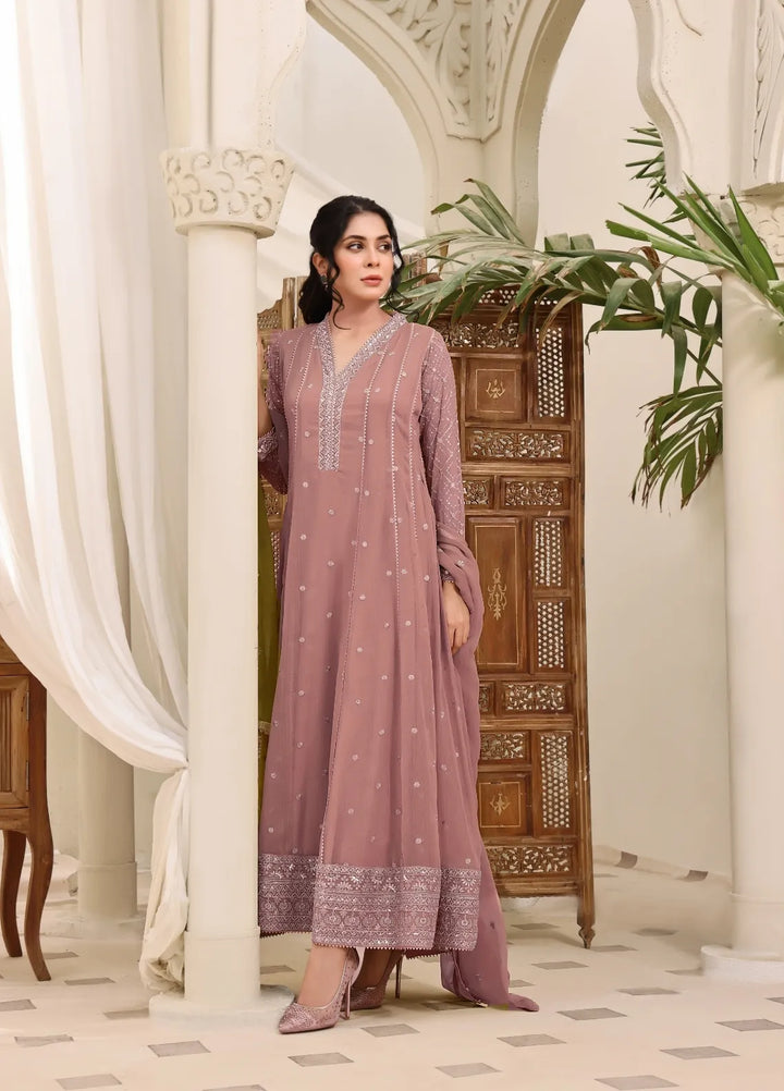 Abaan Zohan Pret Embroidered Chiffon 3 Piece Suit Kashish Tea pink
