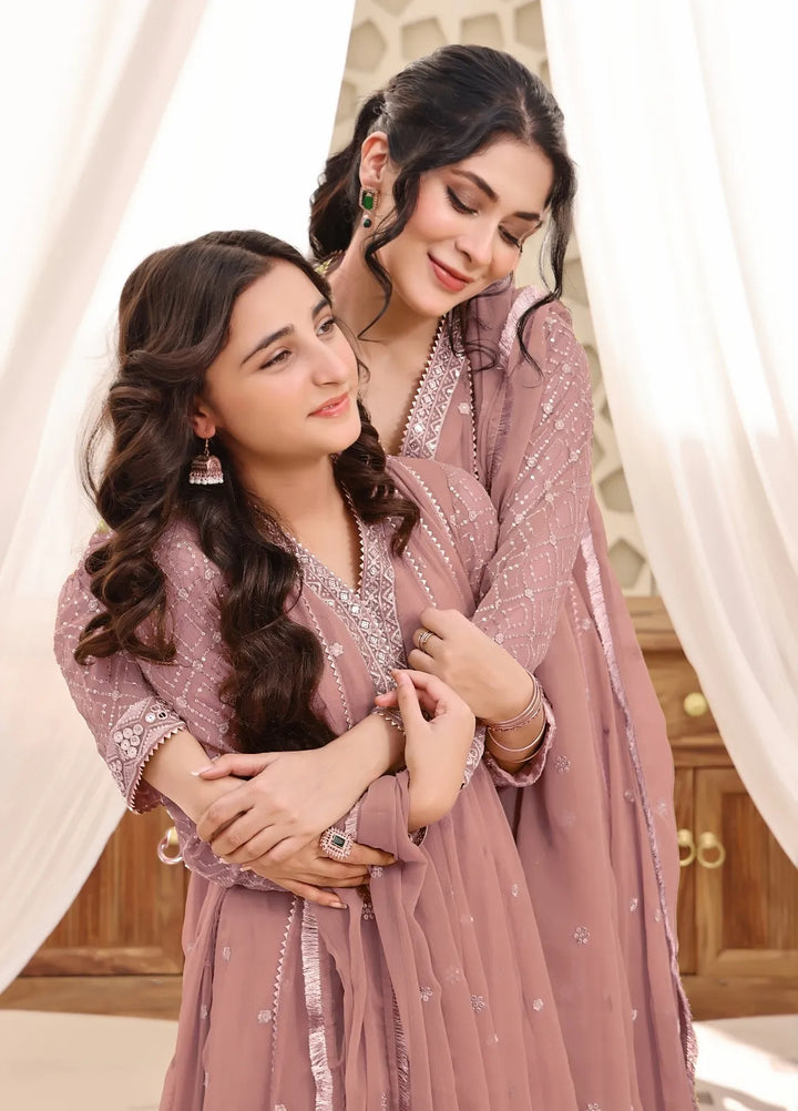 Abaan Zohan Pret Embroidered Chiffon 3 Piece Suit Kashish Tea pink