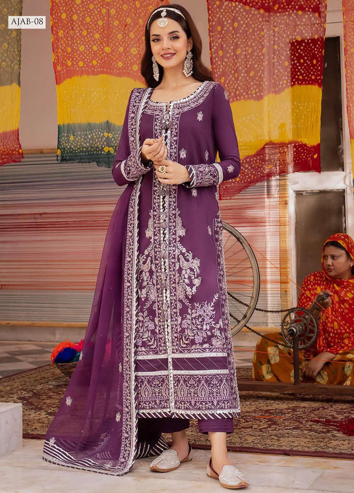 Abresham By Asim Jofa Embroidered Lawn Suits Unstitched 3 Piece AJ23AB AJAB-08 - Luxury Festive Collection