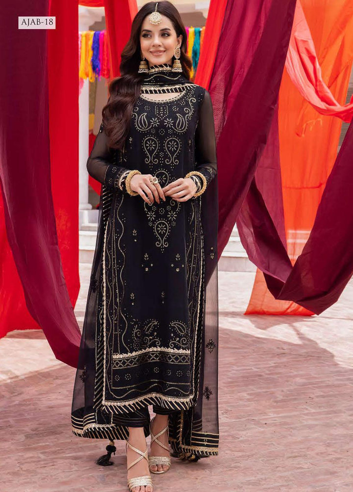 Abresham By Asim Jofa Embroidered Chiffon Suits Unstitched 3 Piece AJ23AB AJAB-18 - Luxury Festive Collection