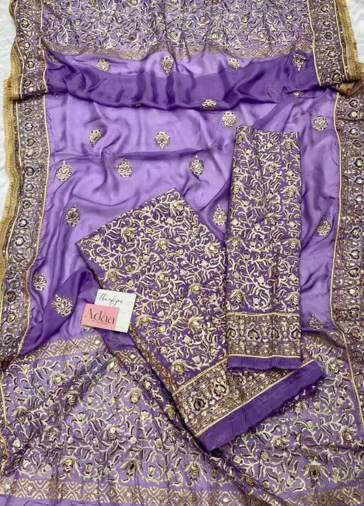 Adaa by Mahnoor Embellished Raw Silk Suits Unstitched 3 Piece Banafshan Bloom - Festive Collection