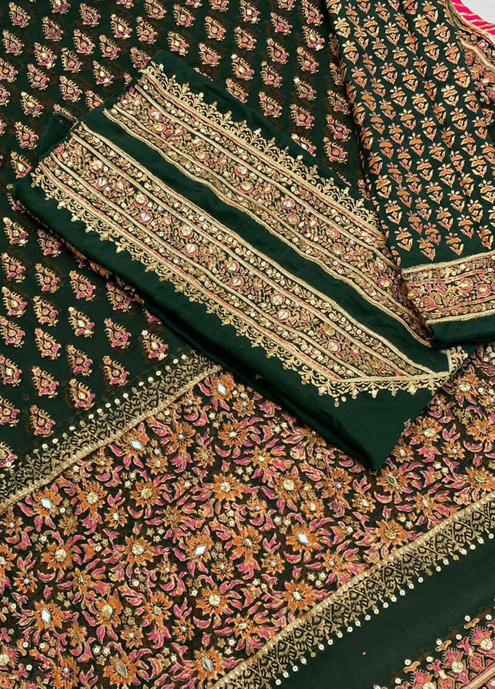 Adaa by Mahnoor Embellished Raw Silk Suits Unstitched 3 Piece Bottel Green - Festive Collection