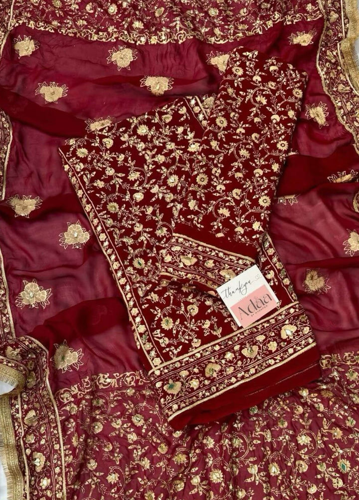 Adaa by Mahnoor Embellished Raw Silk Suits Unstitched 3 Piece Gul-E-Laal - Festive Collection