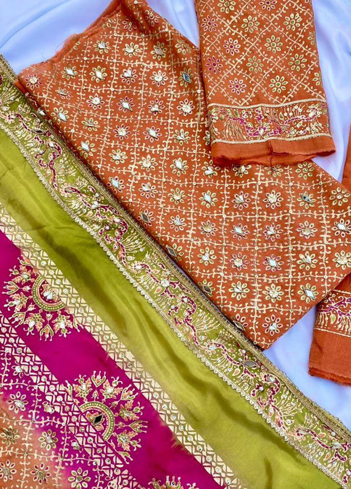 Adaa by Mahnoor Embellished Raw Silk Suits Unstitched 3 Piece Orange - Festive Collection