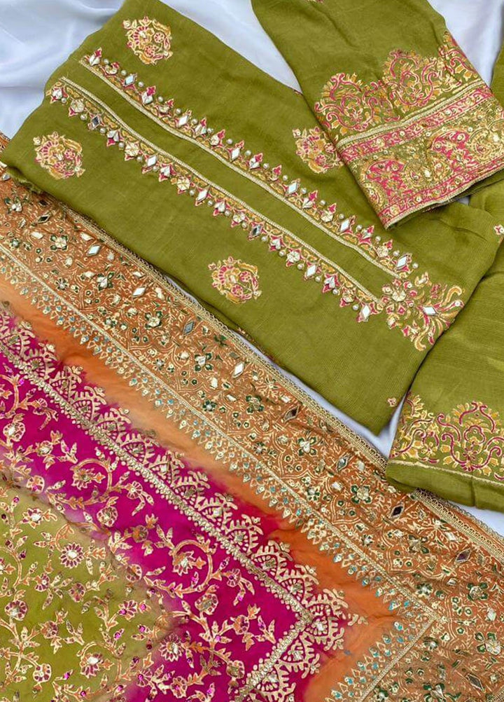 Adaa by Mahnoor Embellished Raw Silk Suits Unstitched 3 Piece Sheen Green - Festive Collection