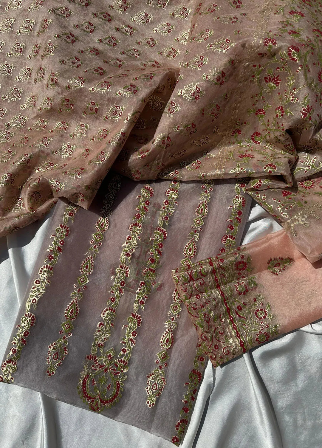 Adaa By Mahnoor Printed Organza Suits Unstitched 2 Piece Treasure Gold - Festive Collection
