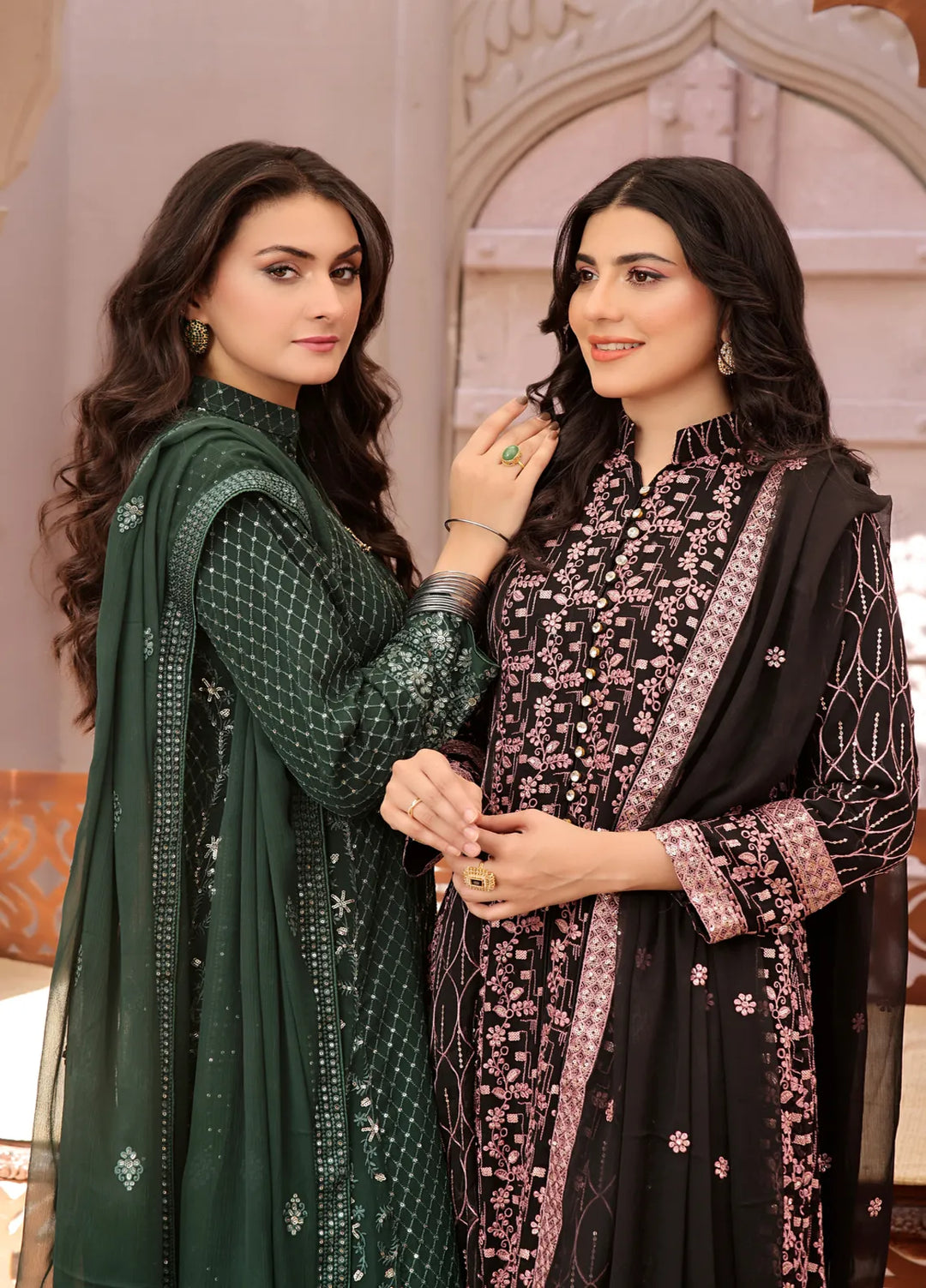 Adams Couture Pret Embroidered Chiffon 3 Piece Suit Bahar Black