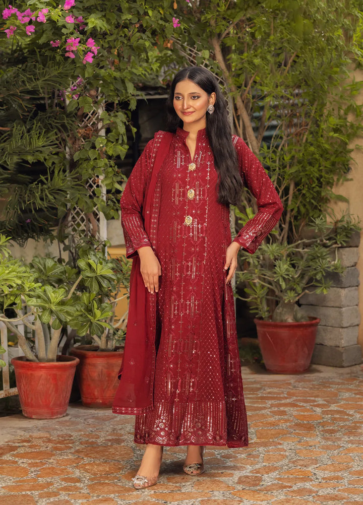 Adams Couture Pret Embroidered Chiffon 3 Piece Suit Gulmina Mehron