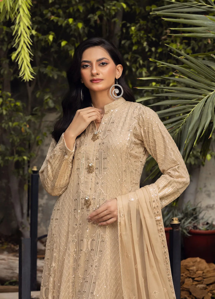 Adams Couture Pret Embroidered Chiffon 3 Piece Suit Mahi Fawn