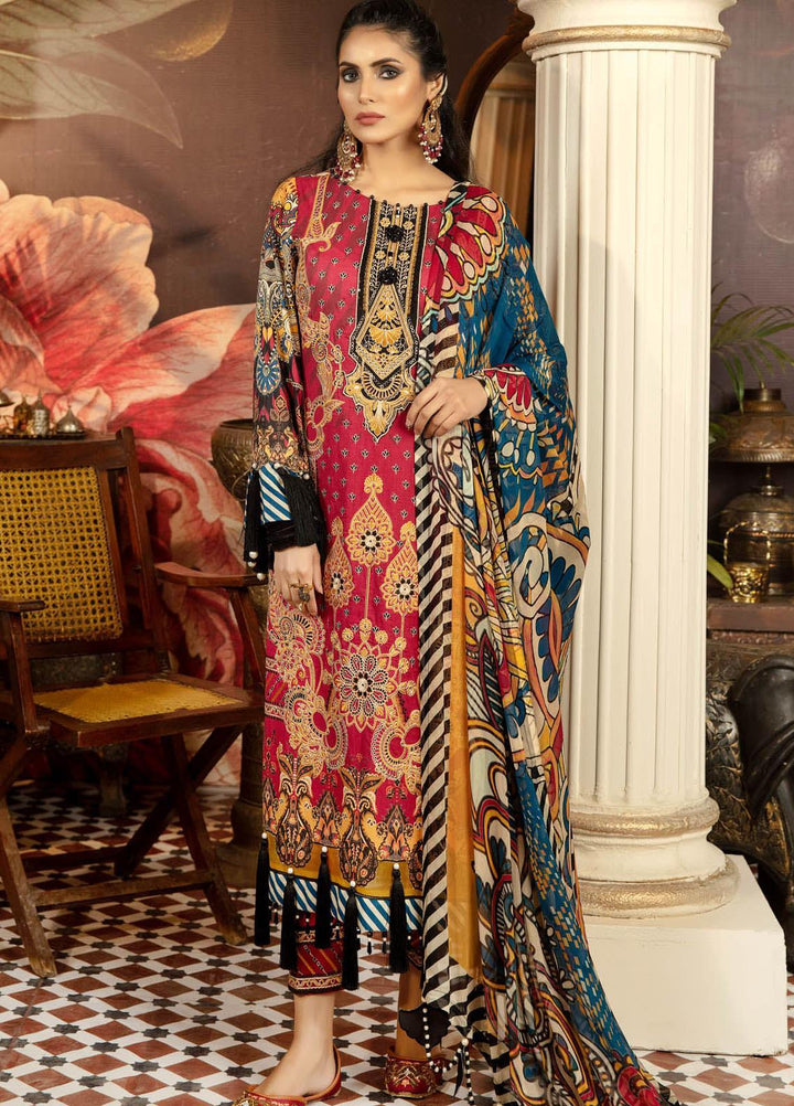 Adan's Libas Embroidered Lawn Suits Unstitched 3 Piece AL21EL D-07 - Summer Collection