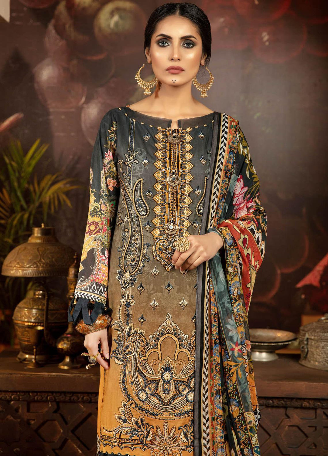 Adan's Libas Embroidered Lawn Suits Unstitched 3 Piece AL21EL D-10 - Summer Collection