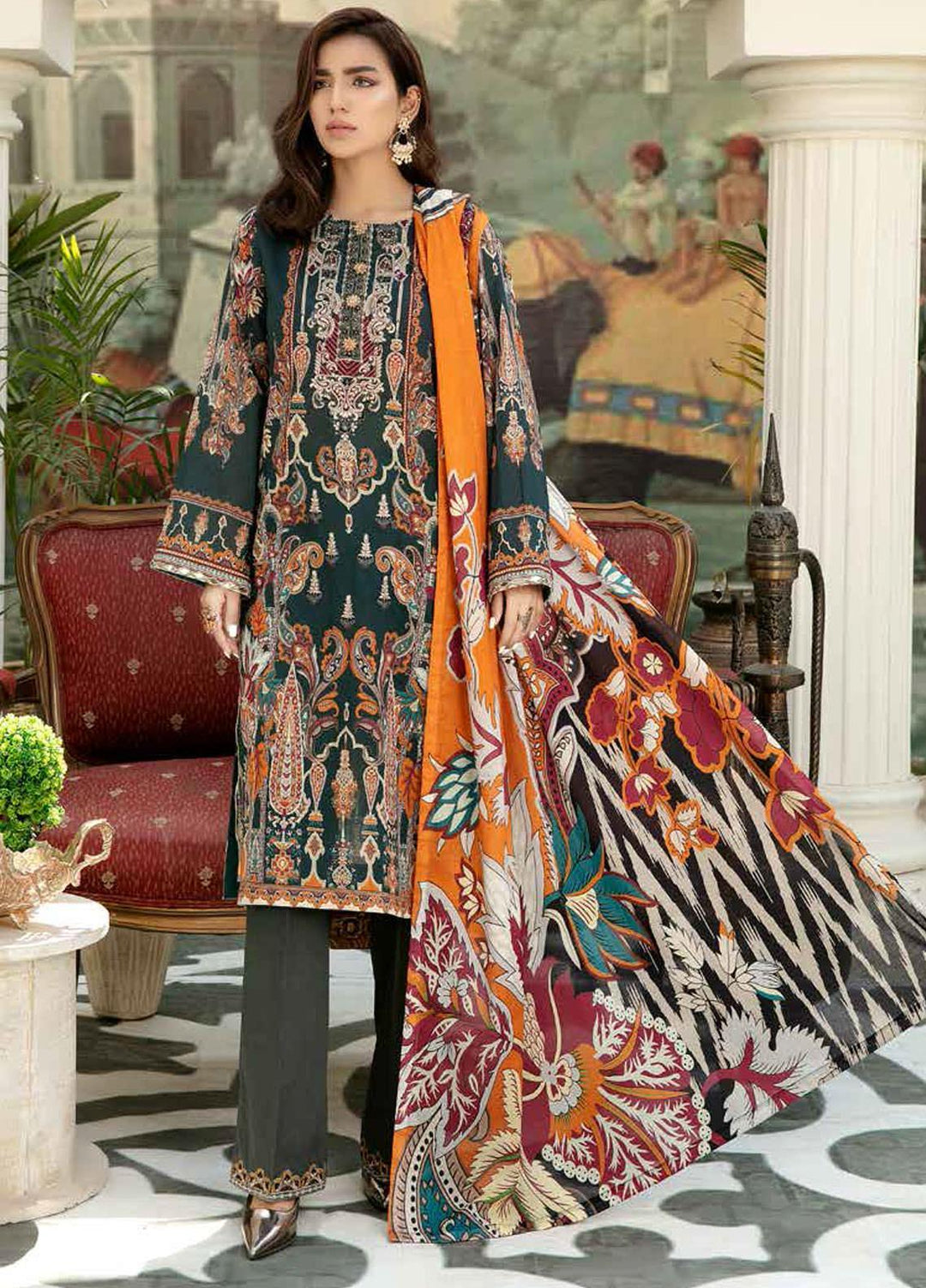 Adan's Libas Embroidered Lawn Suits Unstitched 3 Piece AL21SE D-01 - Summer Collection