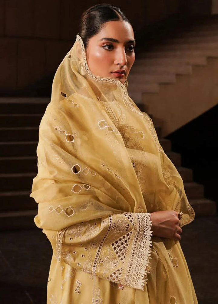 Afrozeh Chikankari Lawn Suit Unstitched 3 Piece AF24CL Canary - Festive Collection