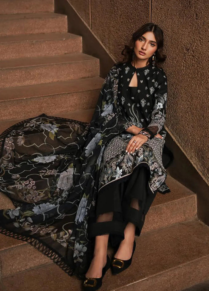 Afrozeh Chikankari Lawn Suit Unstitched 3 Piece AF24CL Caviar - Festive Collection