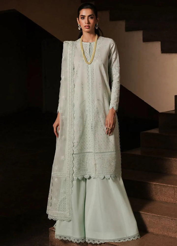 Afrozeh Chikankari Lawn Suit Unstitched 3 Piece AF24CL Celadon - Festive Collection
