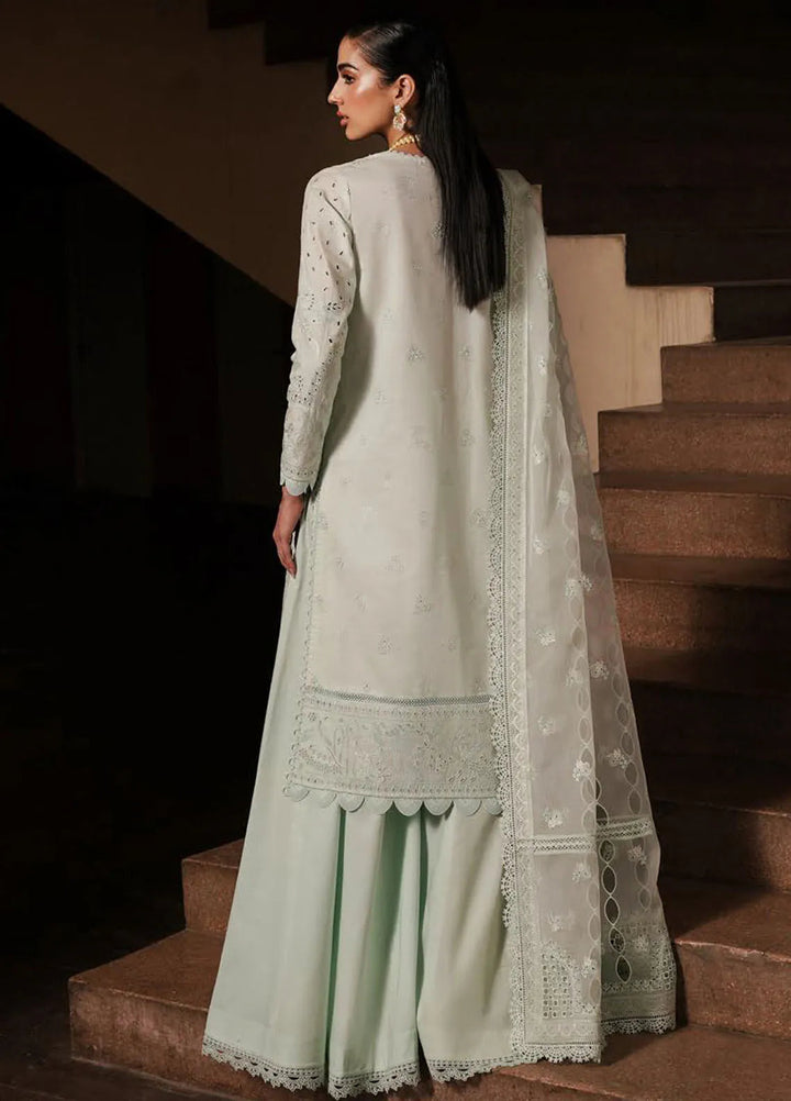 Afrozeh Chikankari Lawn Suit Unstitched 3 Piece AF24CL Celadon - Festive Collection