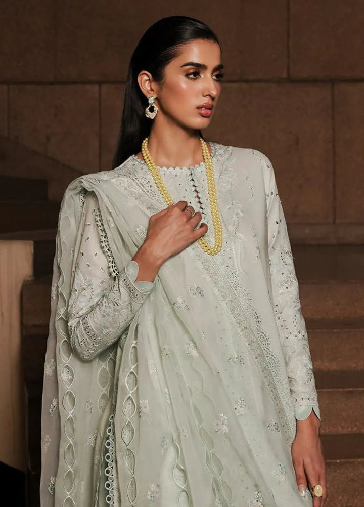 Afrozeh Chikankari Lawn Suit Unstitched 3 Piece AF24CL Celadon - Festive Collection