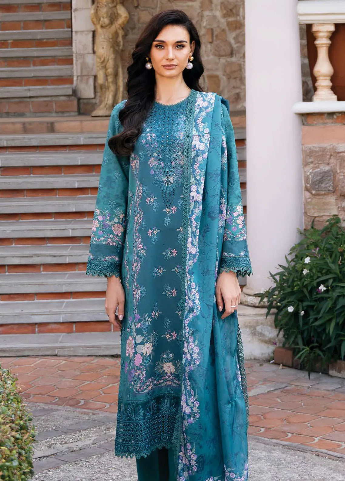Afrozeh Embroidered Lawn Suits Unstitched 3 Piece AF21L 01 Smokey Oynx - Luxury Collection