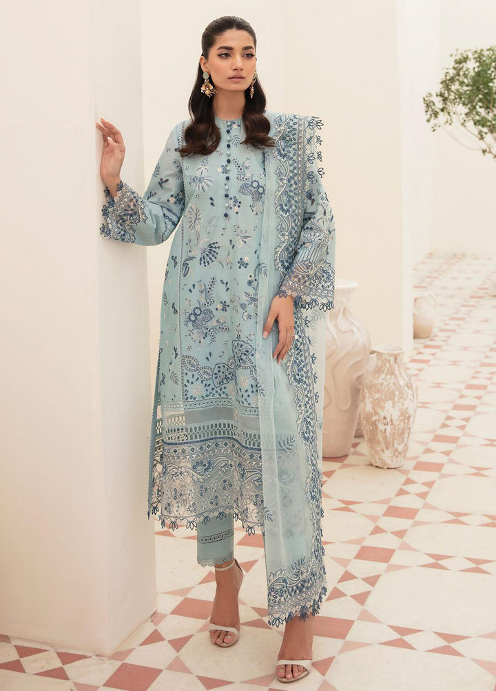 Afrozeh Embroidered Lawn Suits Unstitched 3 Piece AF23FC AL-23-V3-10 Power Blue - Festive Collection