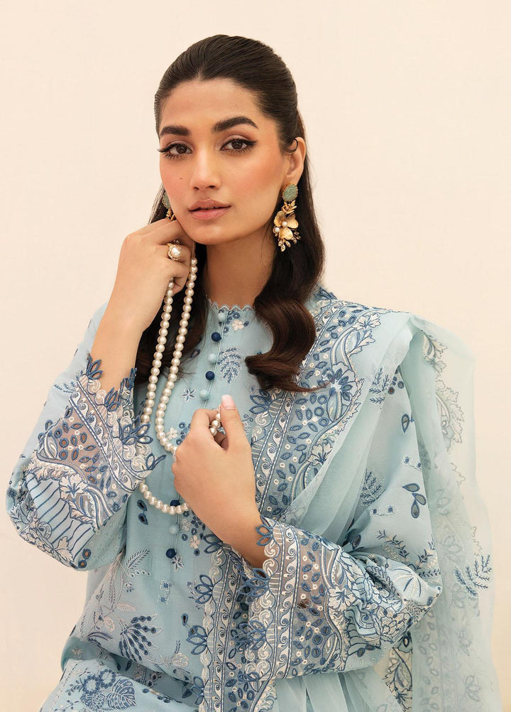 Afrozeh Embroidered Lawn Suits Unstitched 3 Piece AF23FC AL-23-V3-10 Power Blue - Festive Collection