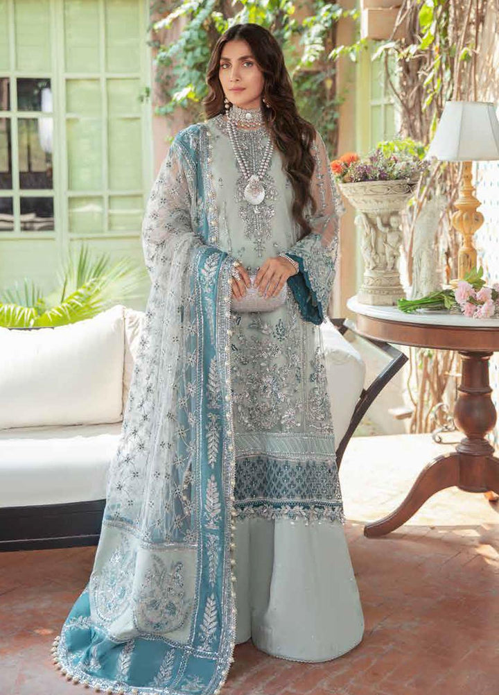 Afrozeh Embroidered Net Suits Unstitched 3 Piece AF21HW AZURI - Formals Wedding  Collection