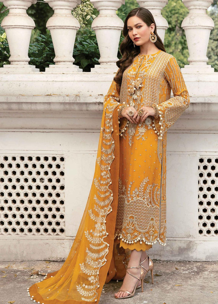 La Fuchsia By Afrozeh Embroidered Chiffon Suits Unstitched 3 Piece AF22LF Golden Hour - Luxury Collection