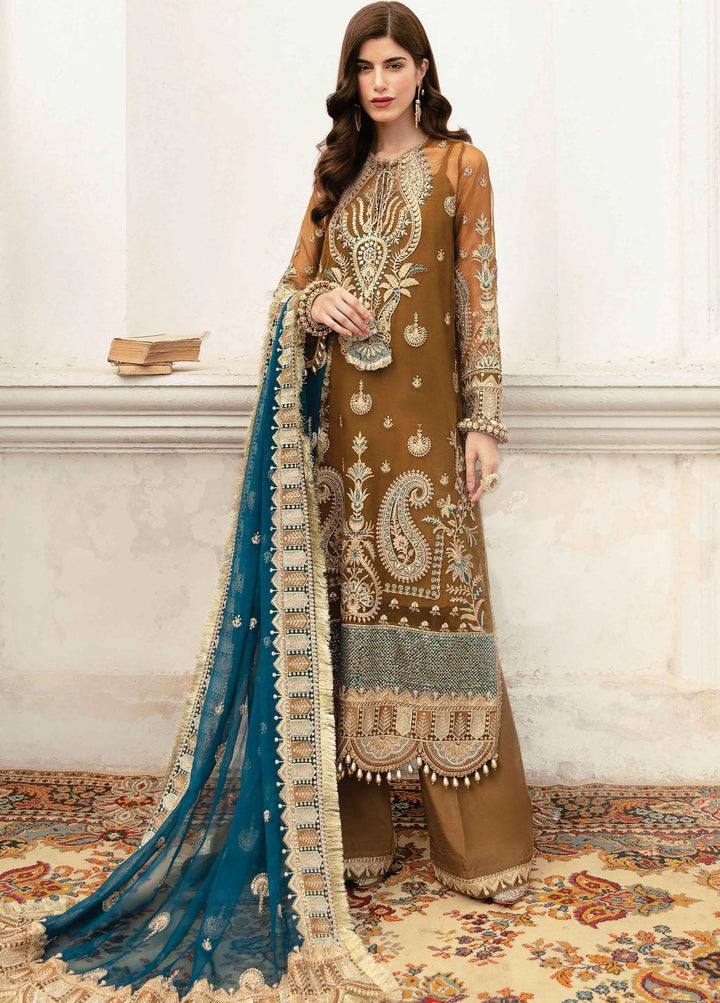 La Fuchsia By Afrozeh Embroidered Chiffon Suits Unstitched 3 Piece AF22LF Imperial Brew - Luxury Collection