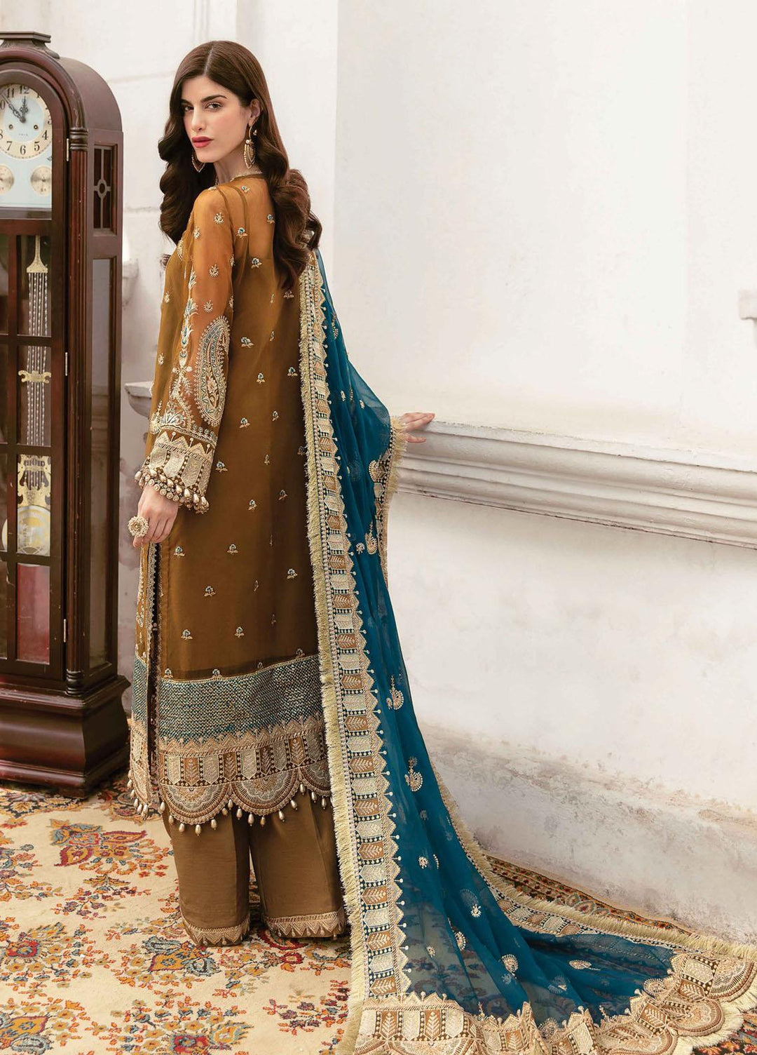 La Fuchsia By Afrozeh Embroidered Chiffon Suits Unstitched 3 Piece AF22LF Imperial Brew - Luxury Collection