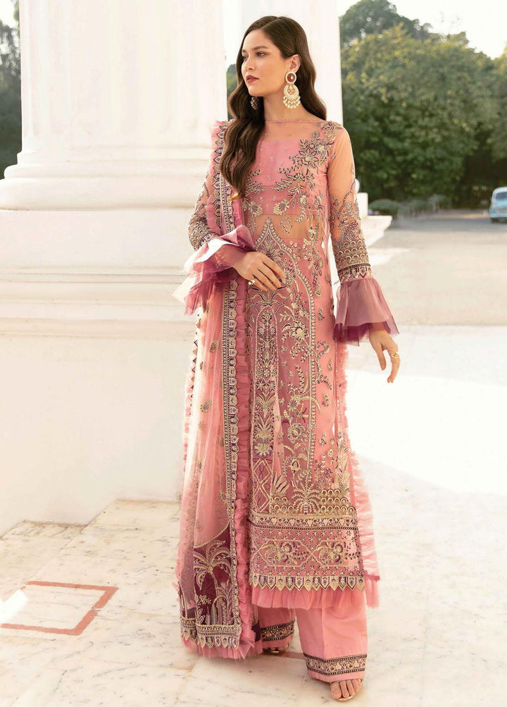 La Fuchsia By Afrozeh Embroidered Chiffon Suits Unstitched 3 Piece AF22LF Rose Shell Pink - Luxury Collection