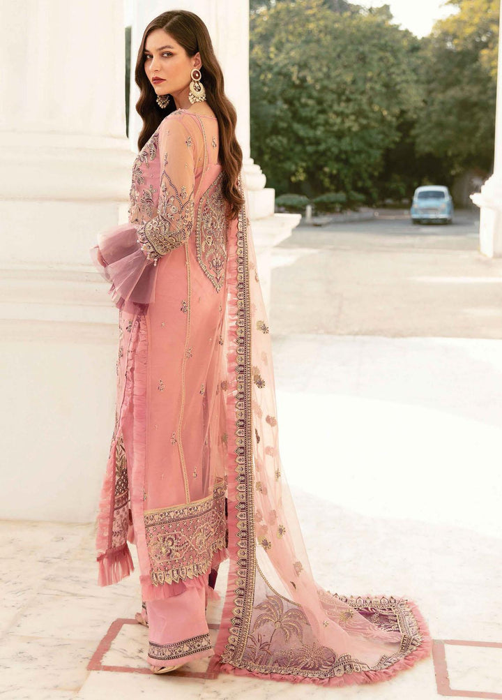 La Fuchsia By Afrozeh Embroidered Chiffon Suits Unstitched 3 Piece AF22LF Rose Shell Pink - Luxury Collection