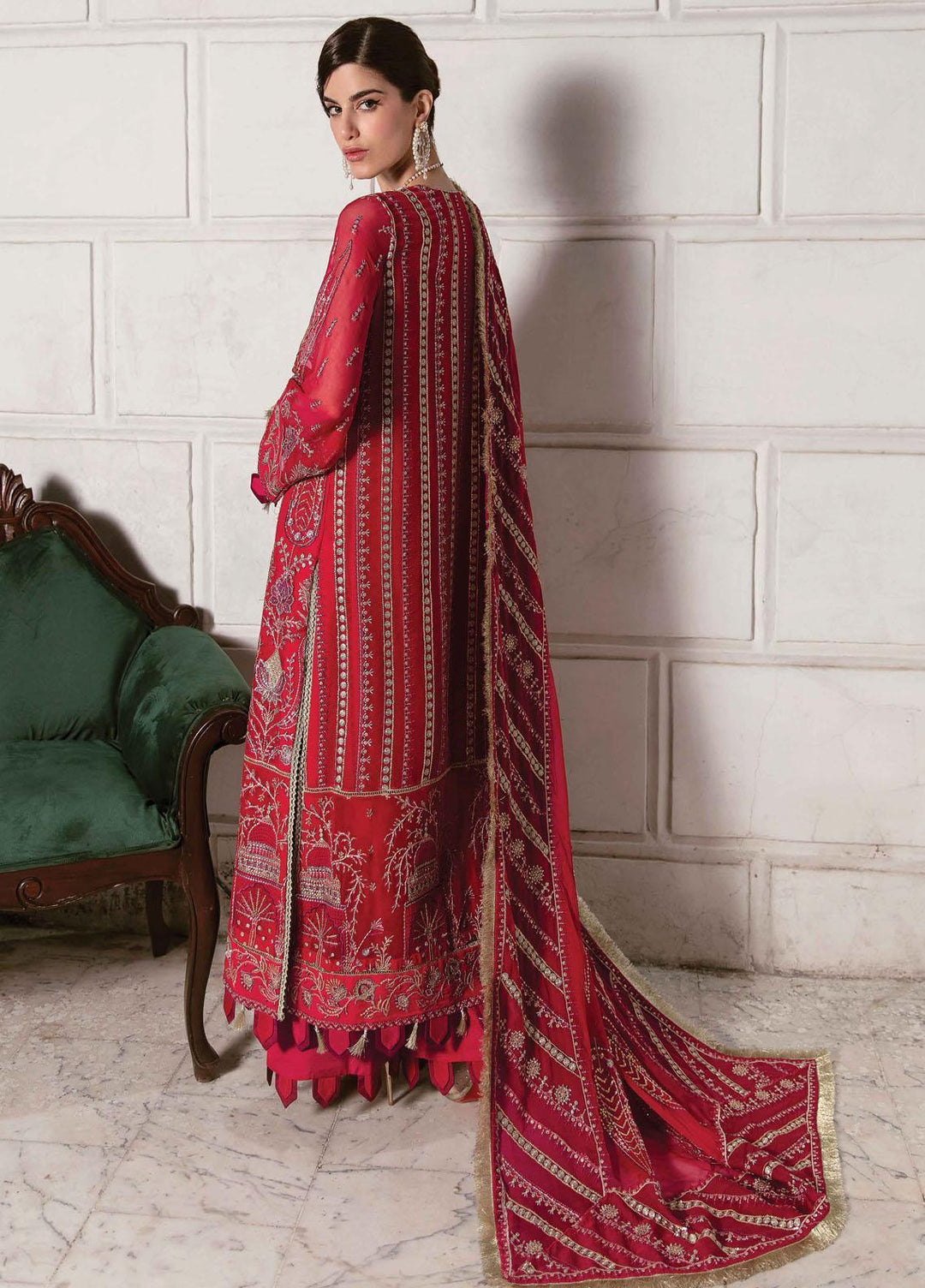 La Fuchsia By Afrozeh Embroidered Chiffon Suits Unstitched 3 Piece AF22LF Roseate Belle - Luxury Collection