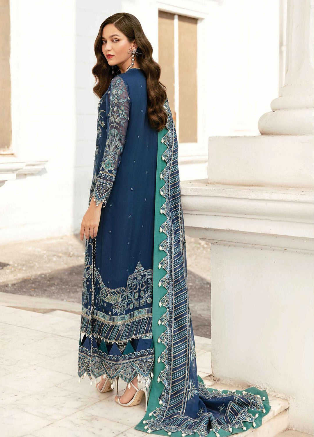 La Fuchsia By Afrozeh Embroidered Chiffon Suits Unstitched 3 Piece AF22LF Stellar Blue - Luxury Collection