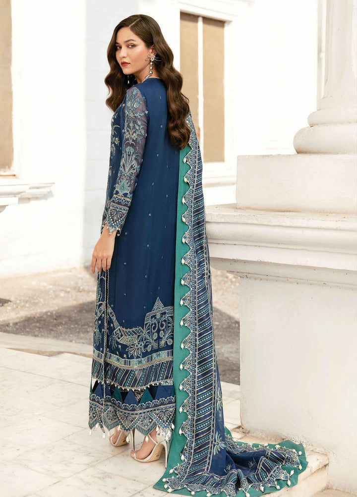 La Fuchsia By Afrozeh Embroidered Chiffon Suits Unstitched 3 Piece AF22LF Stellar Blue - Luxury Collection