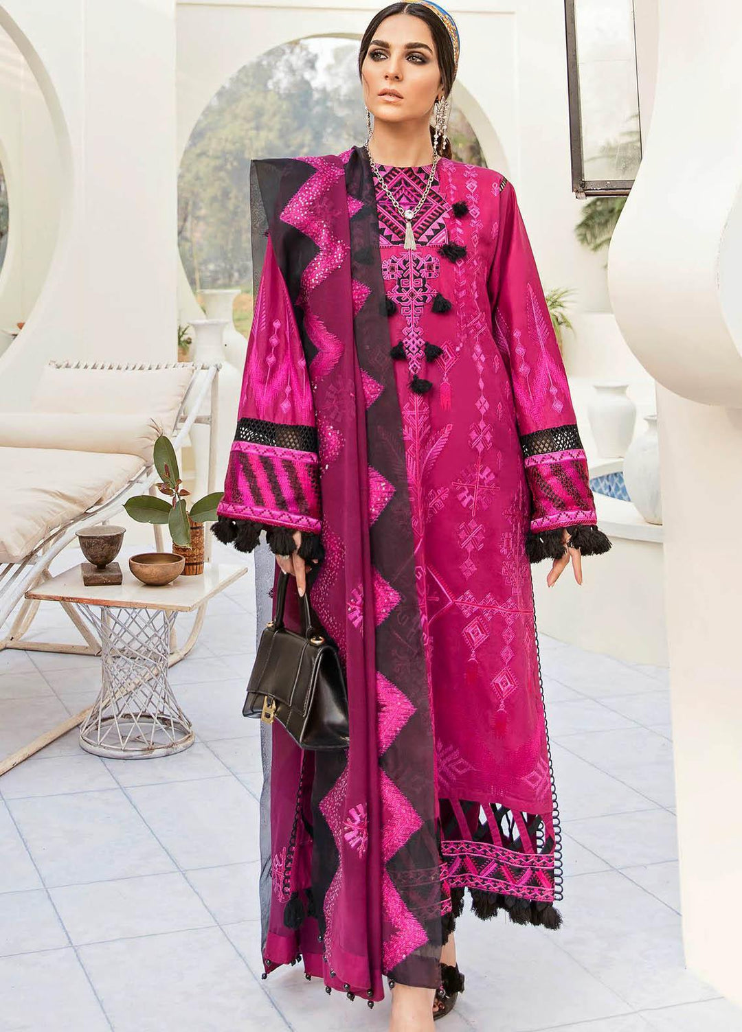 Afrozeh Embroidered Lawn Suits Unstitched 3 Piece AF21SS 02-POETIC MAGENTA - Summer Collection