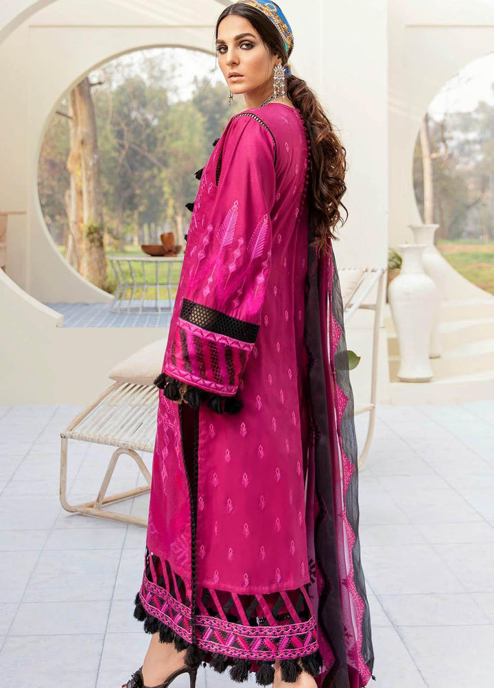 Afrozeh Embroidered Lawn Suits Unstitched 3 Piece AF21SS 02-POETIC MAGENTA - Summer Collection