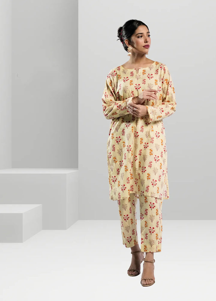 Ahlam by Safa Textiles Pret Cambric 2 Piece Suit Beige