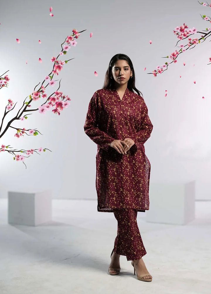 Ahlam by Safa Textiles Pret Cambric 2 Piece Suit Burgundy