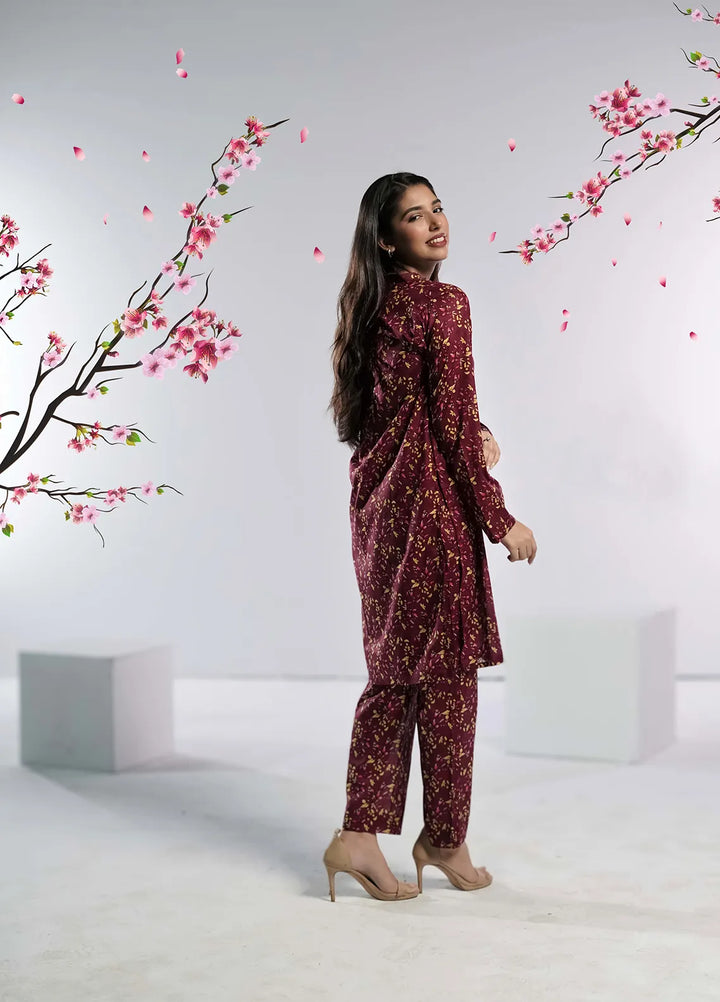 Ahlam by Safa Textiles Pret Cambric 2 Piece Suit Burgundy