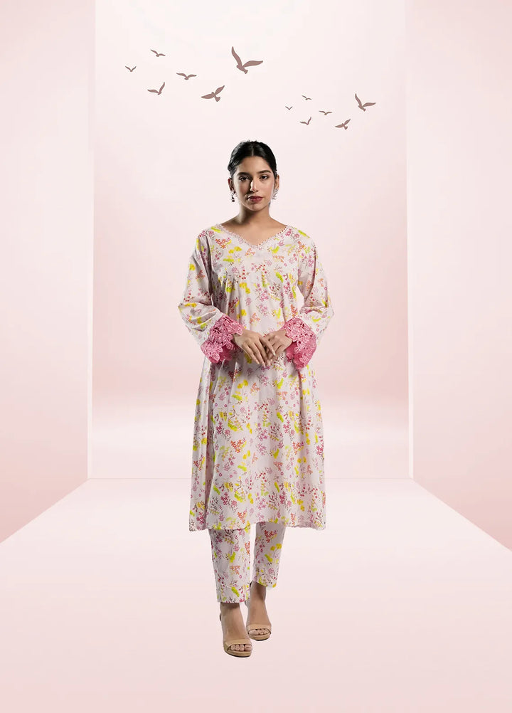 Ahlam by Safa Textiles Pret Cambric 2 Piece Suit Pink Petal
