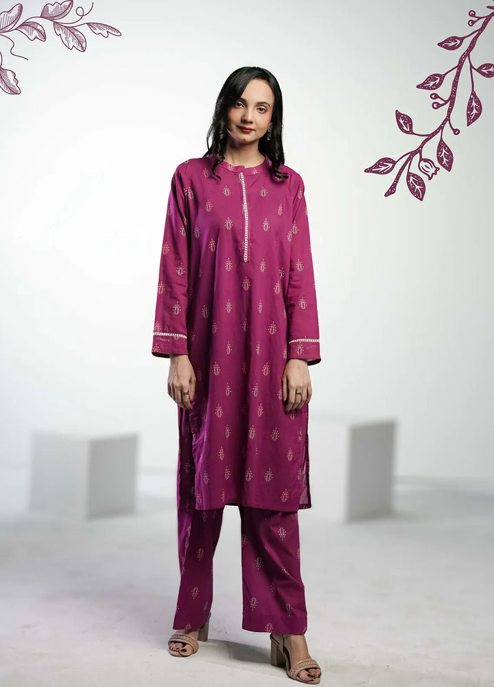 Ahlam by Safa Textiles Pret Cambric 2 Piece Suit Plum Elegence