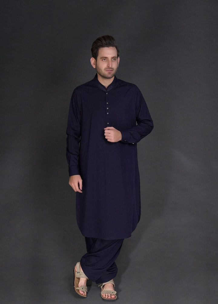 Aizaz Zafar Wash N Wear Formal Men Kameez Shalwar -  D-685 N-Blue