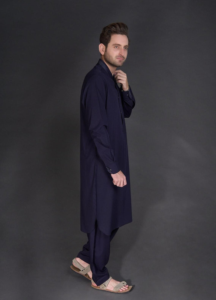 Aizaz Zafar Wash N Wear Formal Men Kameez Shalwar -  D-685 N-Blue