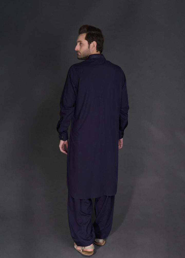 Aizaz Zafar Wash N Wear Formal Men Kameez Shalwar -  D-685 N-Blue