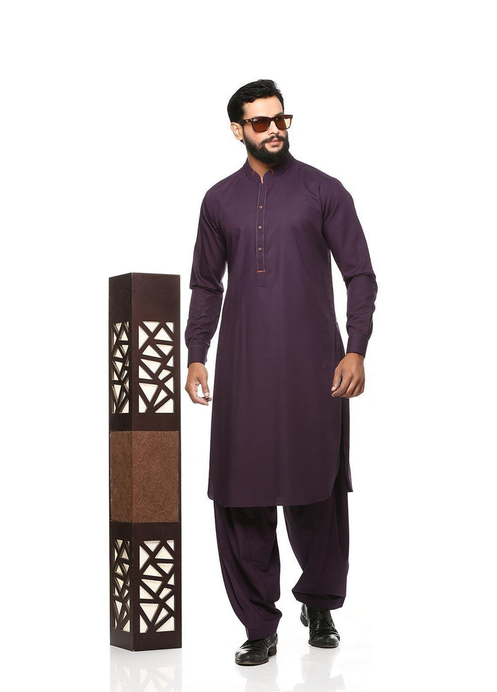 Aizaz Zafar Wash N Wear Formal Men Kameez Shalwar -  D-685 Dark Purple