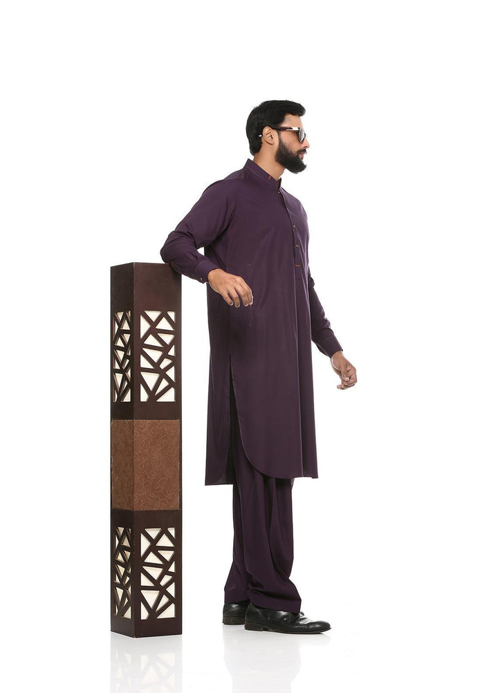 Aizaz Zafar Wash N Wear Formal Men Kameez Shalwar -  D-685 Dark Purple