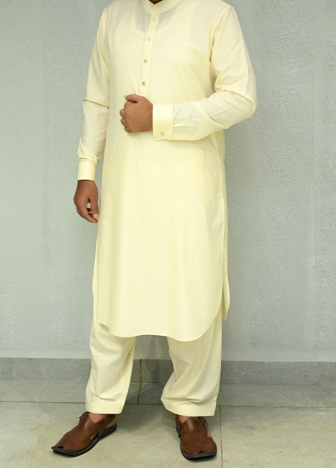 Aizaz Zafar Pret Plain wash N wear Shalwar-Kameez D-685-417 Cream