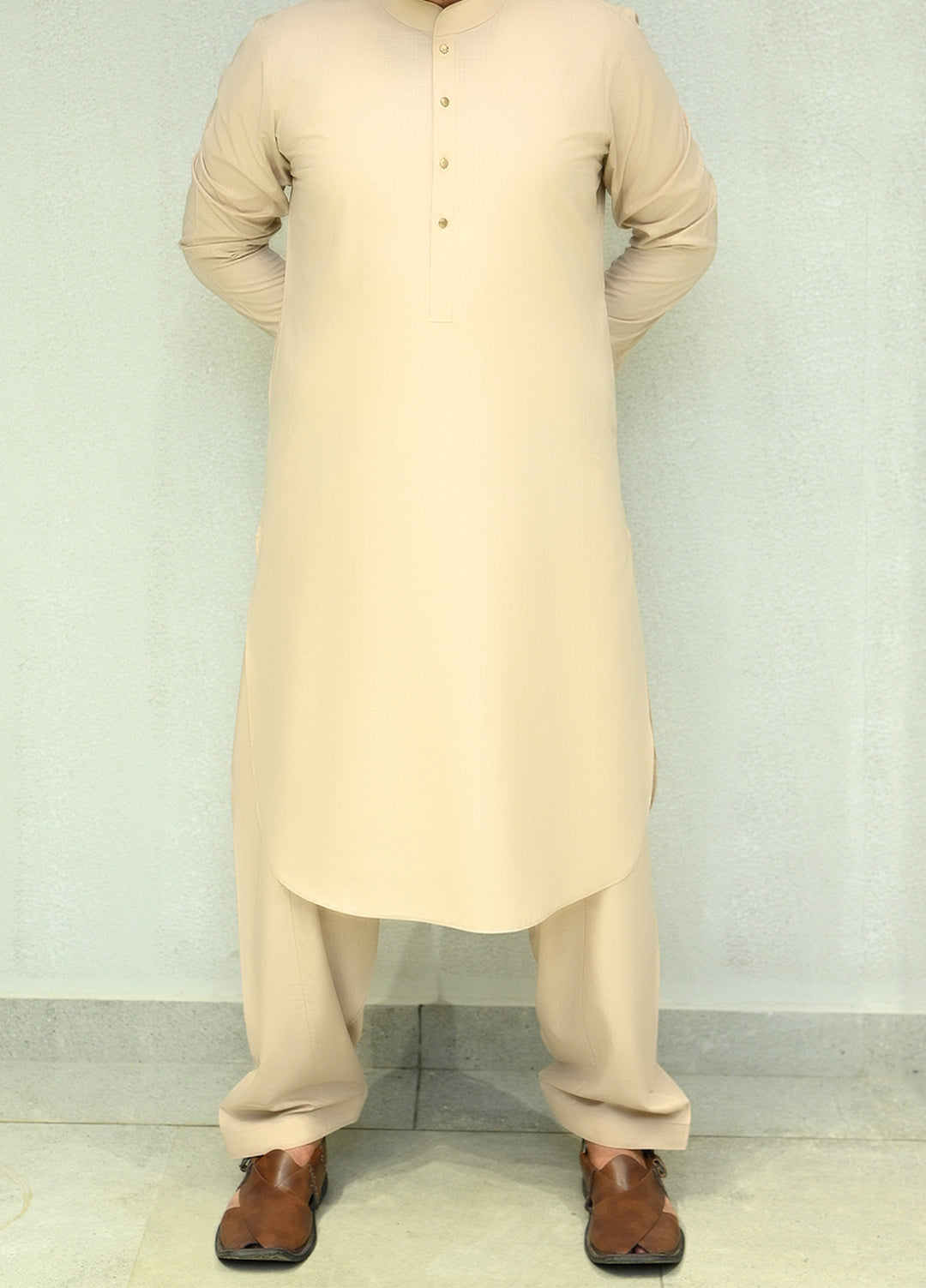 Aizaz Zafar Pret Plain wash N wear Shalwar-Kameez D-685-417 Fawn